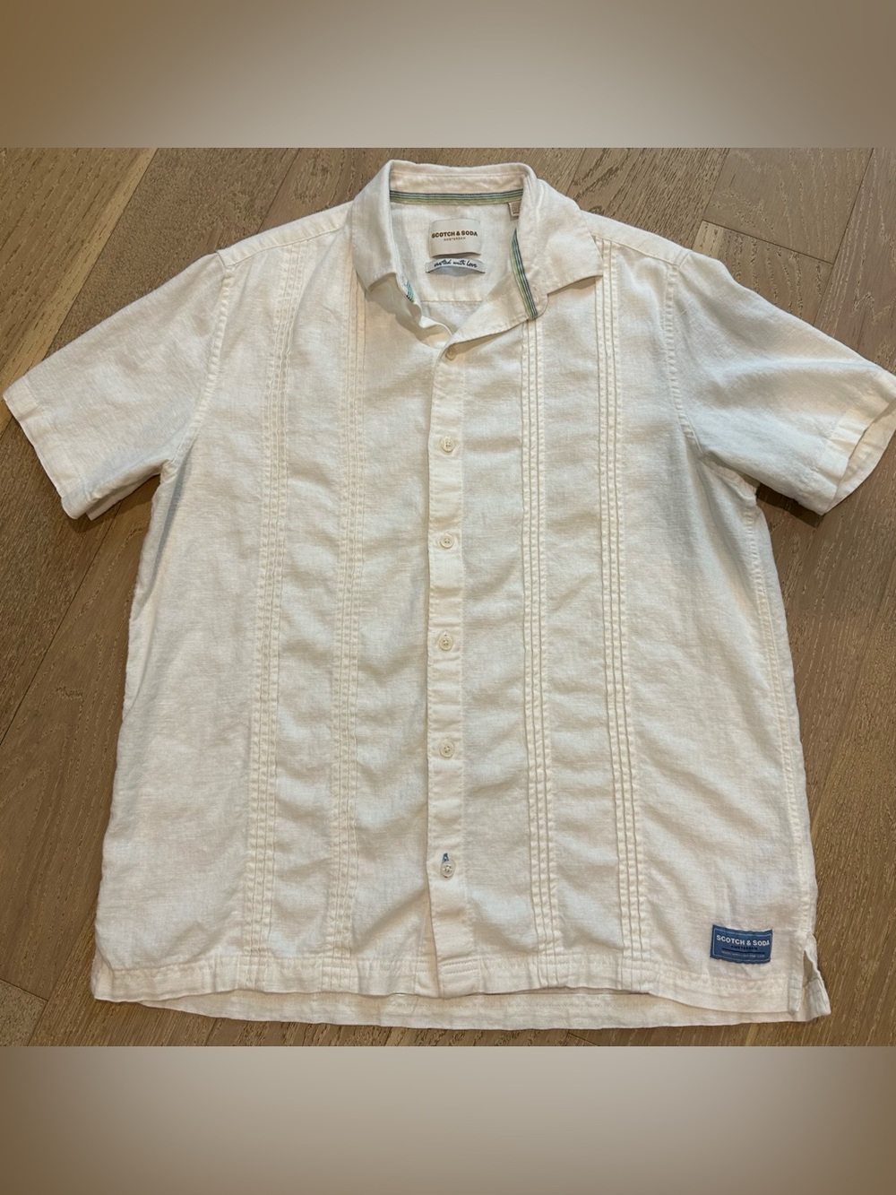 Scotch & Soda Off-White Cream Textured Short-Sleeve Button-Up Linen Blend Summer